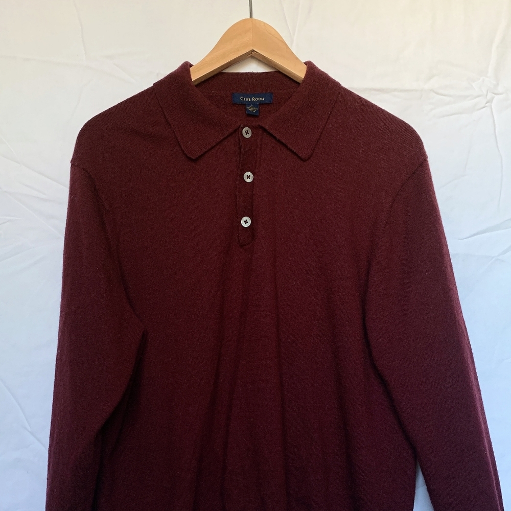 Club Room, Size L, Maroon Polo, 100% Merino Wool